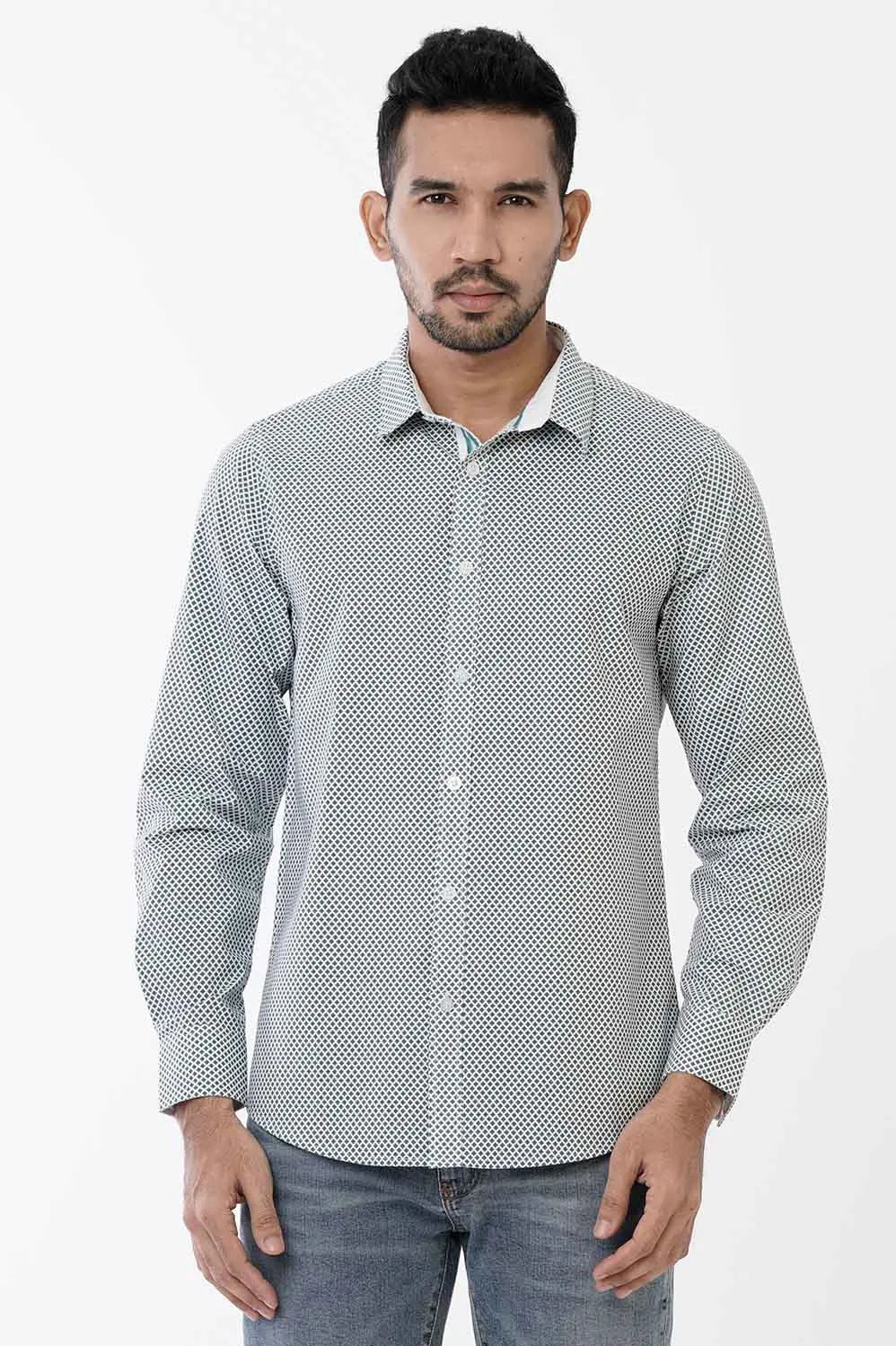 Mens Casual Shirt (White Printed)