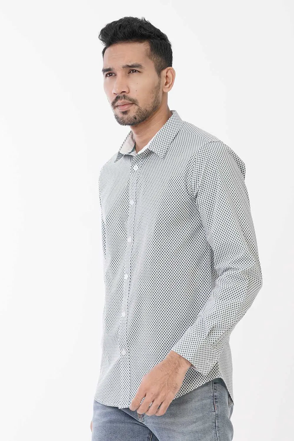 Mens Casual Shirt (White Printed)