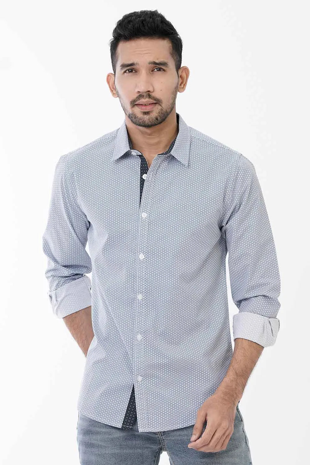 Mens Casual Shirt (White Printed)