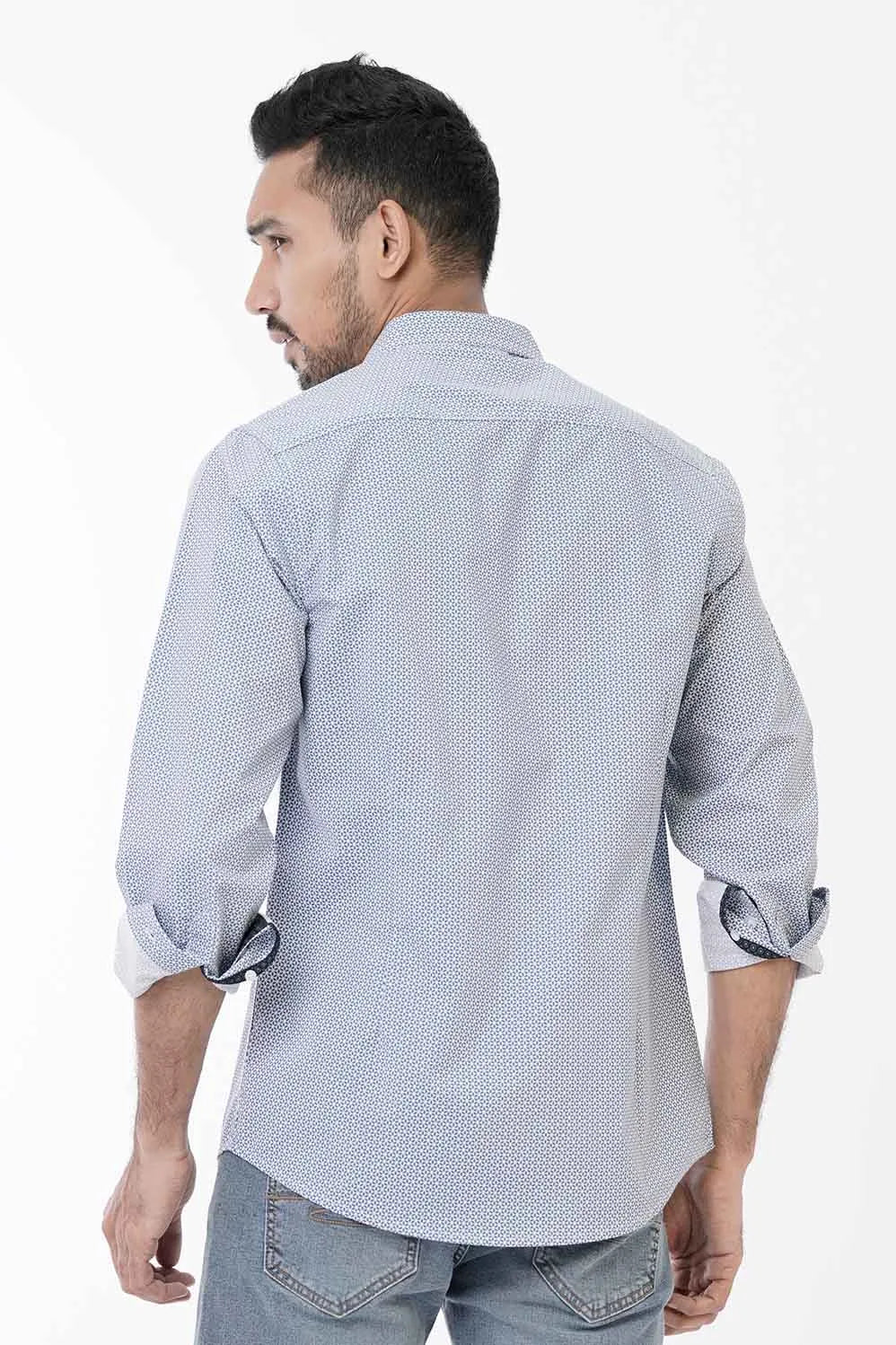 Mens Casual Shirt (White Printed)