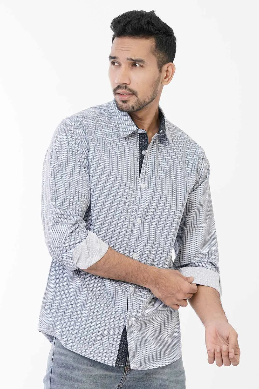 Mens Casual Shirt (White Printed)