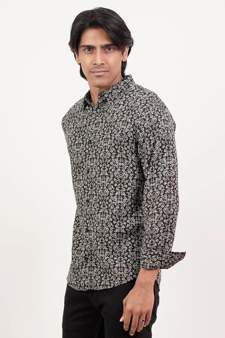 Men's Casual Shirt (Black Printed)