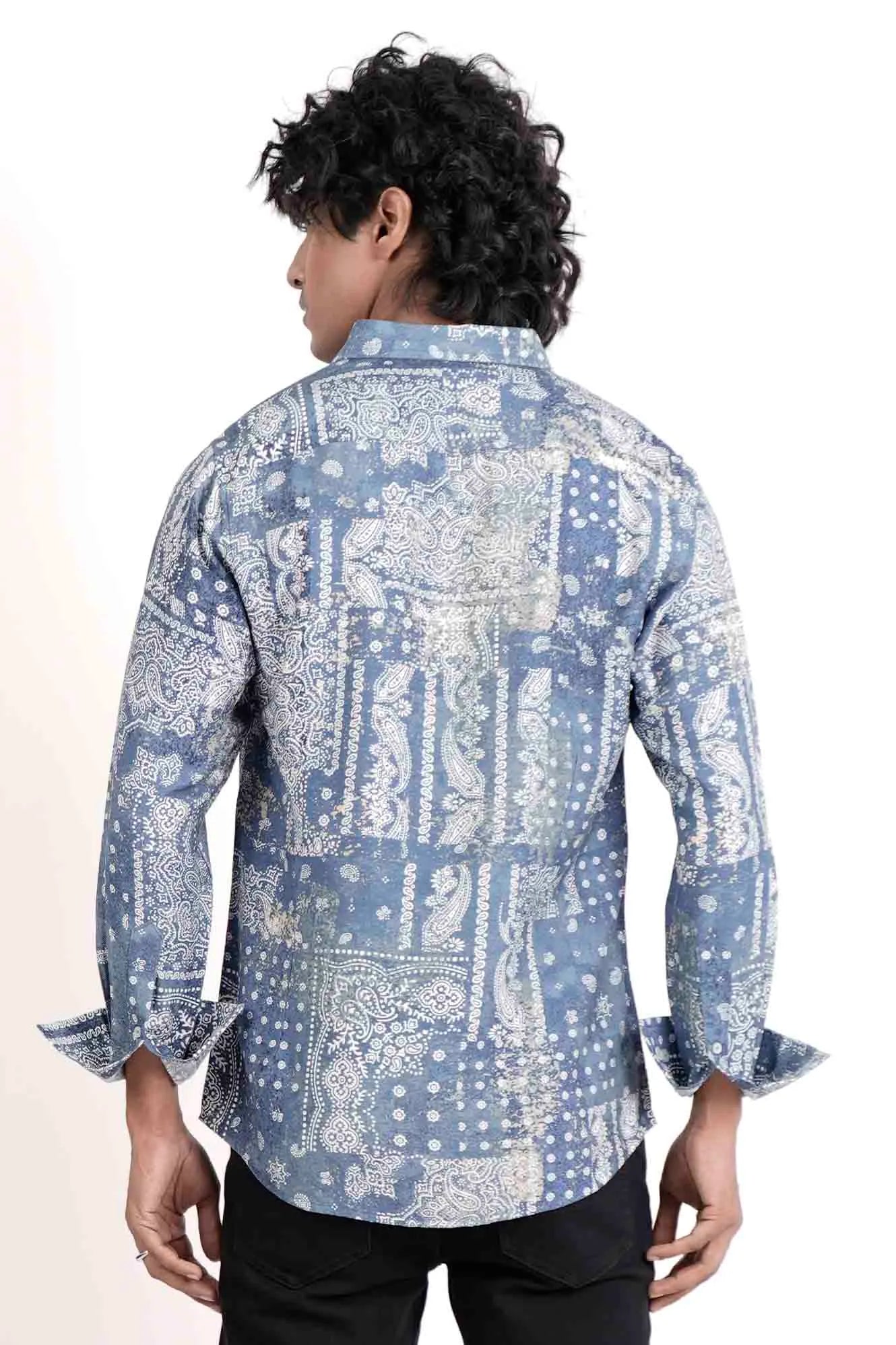 Men's Casual Shirt (Blue Printed)