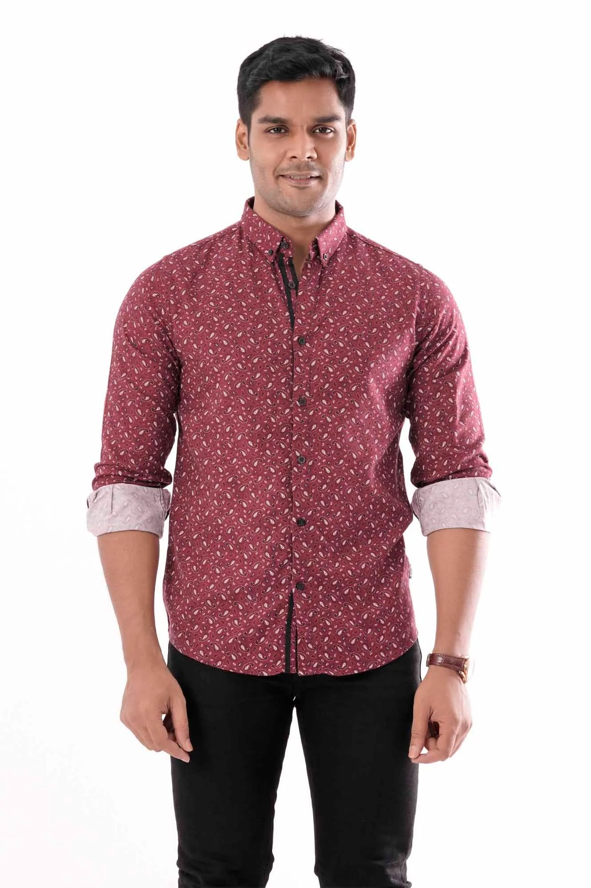 Mens Casual Shirt (Maroon Printed)