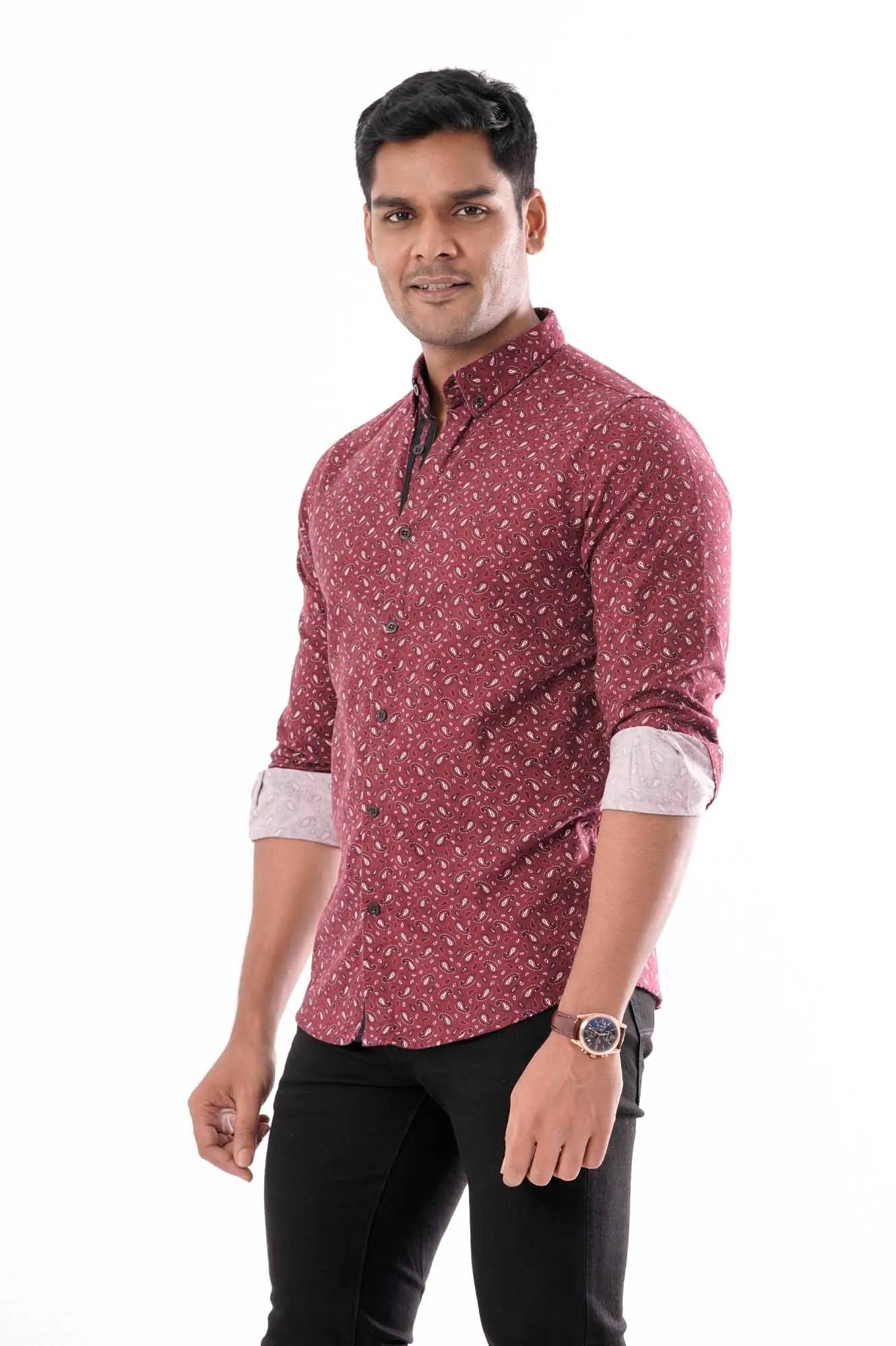 Mens Casual Shirt (Maroon Printed)