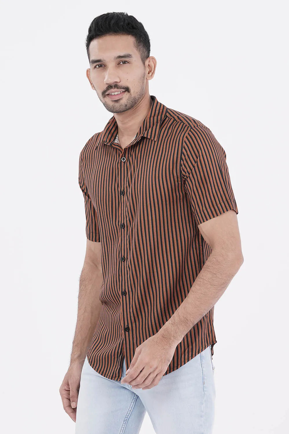 Men Short Sleeve Shirt (Black Stripe)