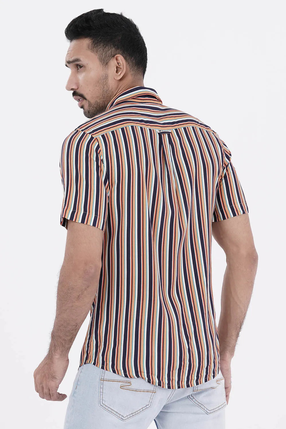 Men Short Sleeve Shirt (Multi Stripe)