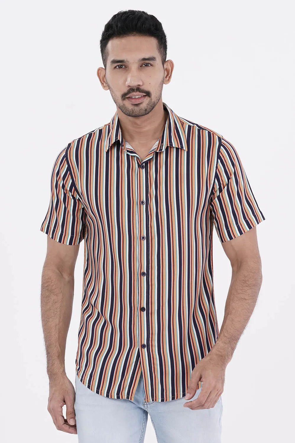 Men Short Sleeve Shirt (Multi Stripe)