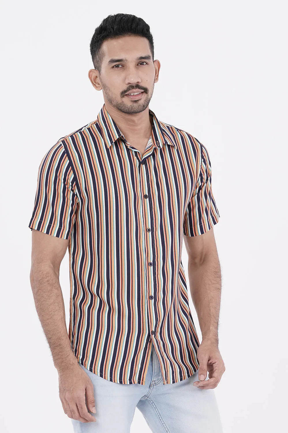 Men Short Sleeve Shirt (Multi Stripe)