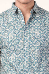 Men's Short Sleeve Shirt (Blue Printed)