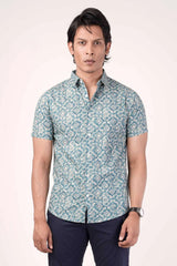 Men's Short Sleeve Shirt (Blue Printed)