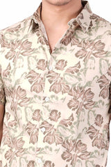 Men's Short Sleeve Shirt (Brown Printed)
