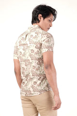 Men's Short Sleeve Shirt (Brown Printed)