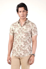 Men's Short Sleeve Shirt (Brown Printed)