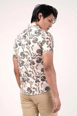 Men's Short Sleeve Shirt (Beige Printed)