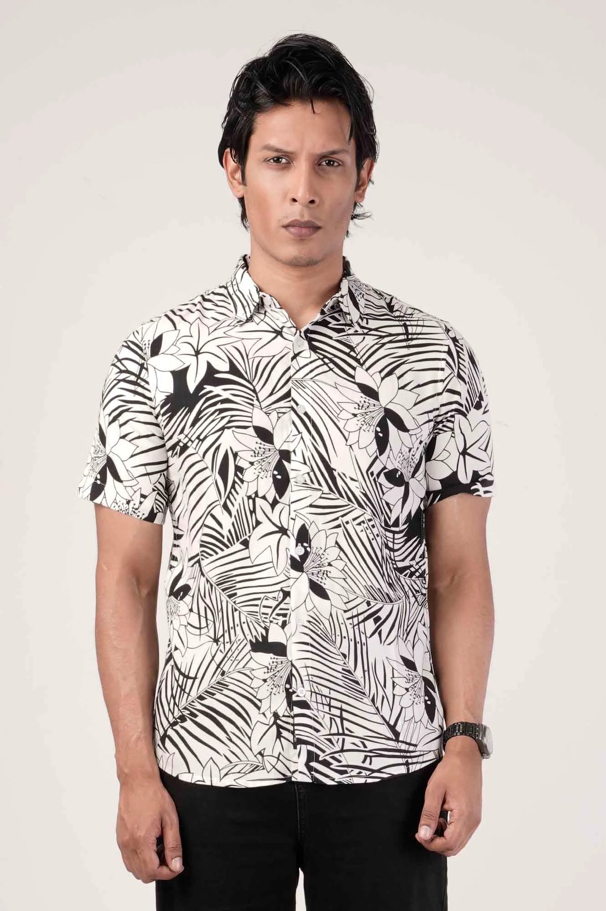 Men's Short Sleeve Shirt (Black Printed)
