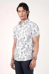 Men's Short Sleeve Shirt (White Printed)