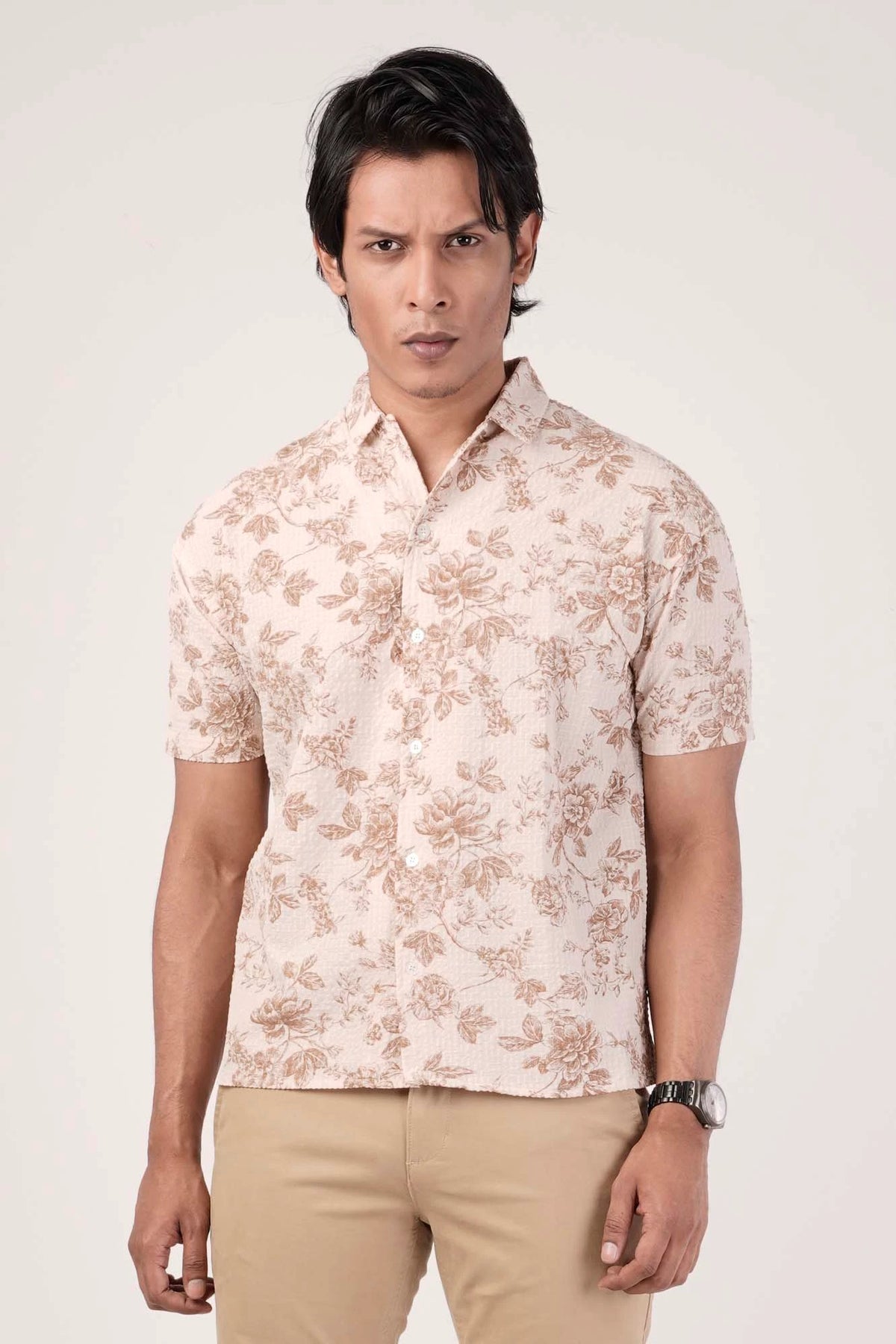 Men's Short Sleeve Shirt (Pastel Brown)