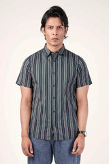 Men's Short Sleeve Shirt (Navy Stripe)