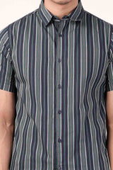 Men's Short Sleeve Shirt (Navy Stripe)
