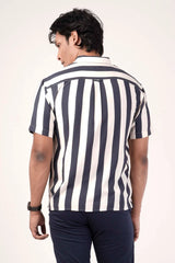 Men's Short Sleeve Shirt (Navy Stripe)