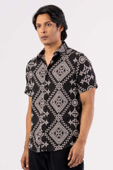 Men's Short Sleeve Shirt (Black Printed)