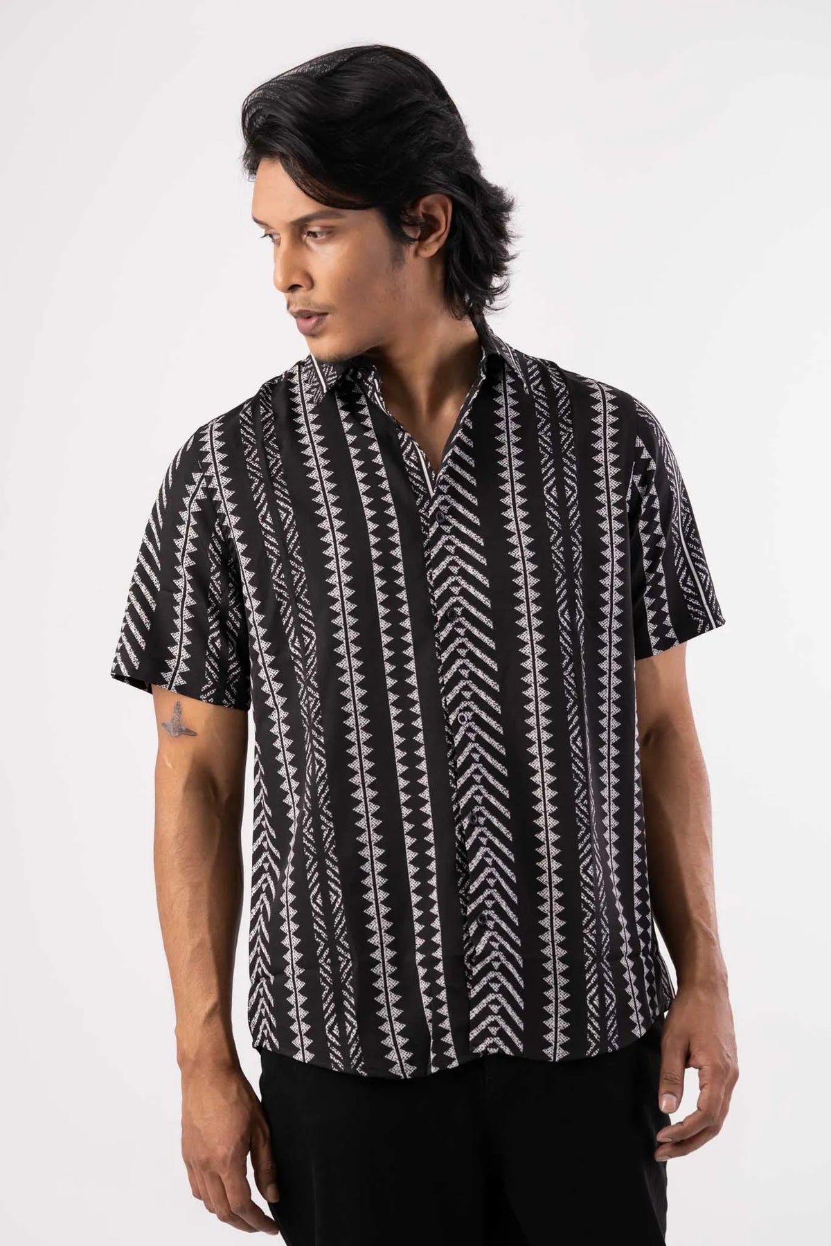 Men's Short Sleeve Shirt (Black Printed)
