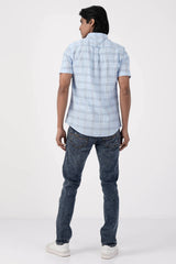 Men Short Sleeve Shirt (Blue Check)