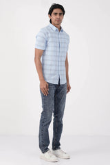 Men Short Sleeve Shirt (Blue Check)