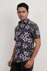 Men Short Sleeve Shirt (Navy Printed)