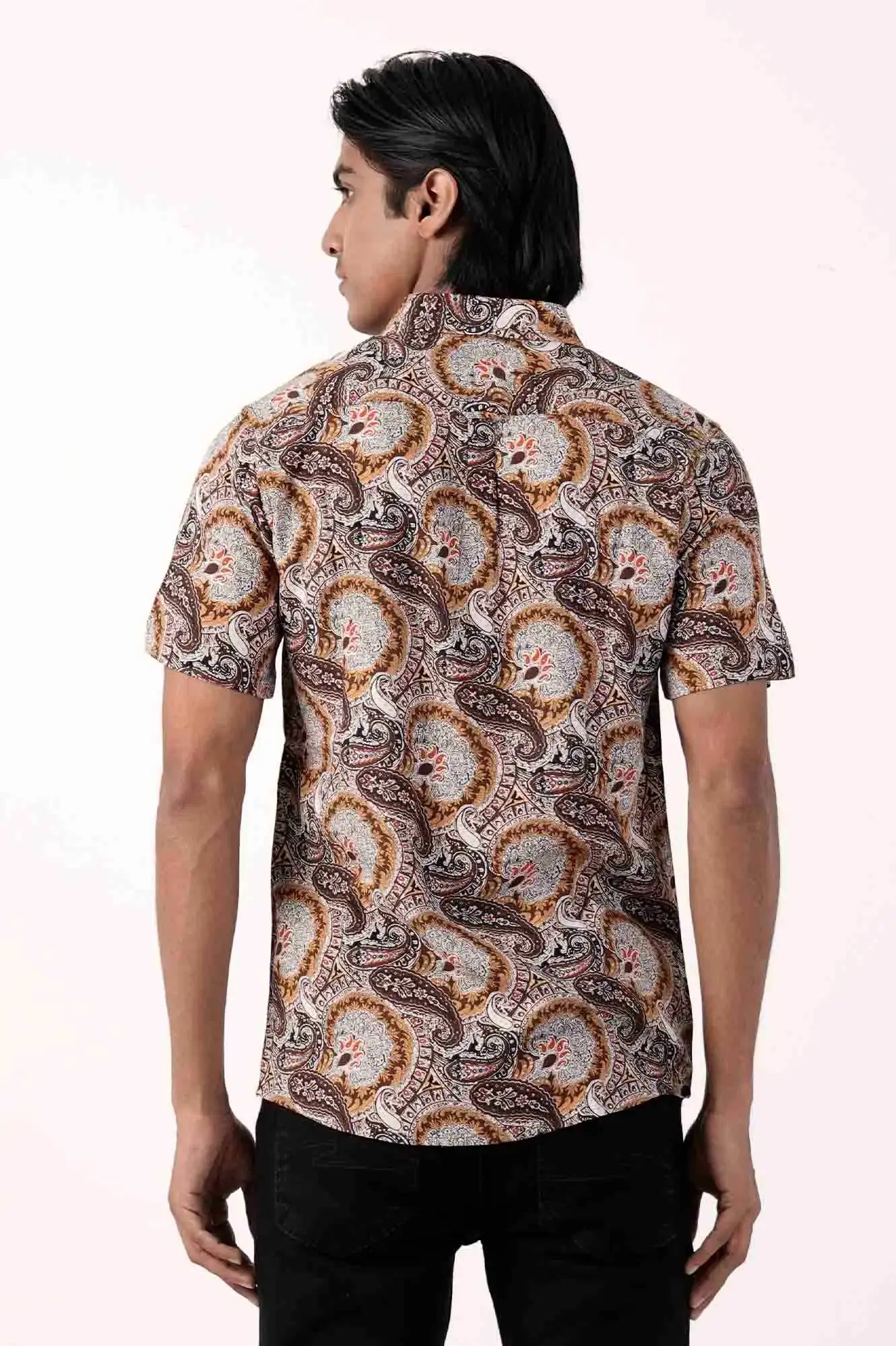 Men Short Sleeve Shirt (Brown Printed)