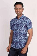 Men Short Sleeve Shirt (Blue Printed)
