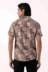 Men Short Sleeve Shirt (Brown Printed)