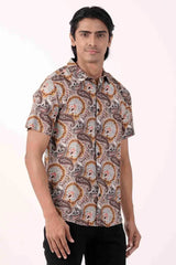 Men Short Sleeve Shirt (Brown Printed)