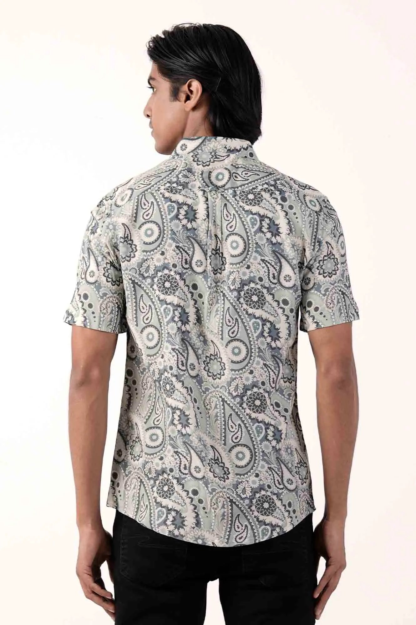 Men Short Sleeve Shirt (Teal Printed)