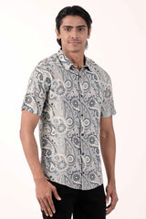 Men Short Sleeve Shirt (Teal Printed)
