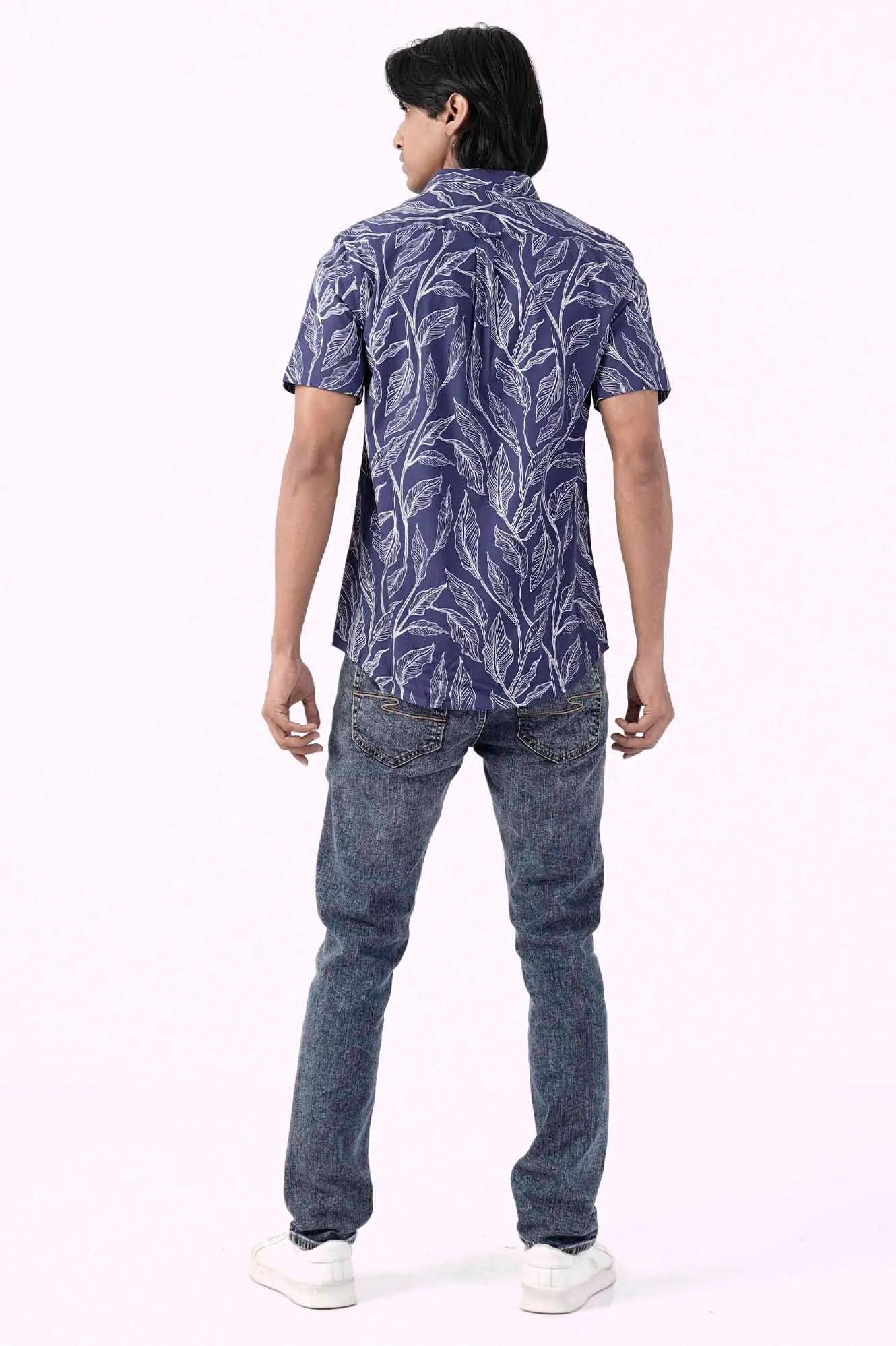 Men Short Sleeve Shirt (Navy Printed)