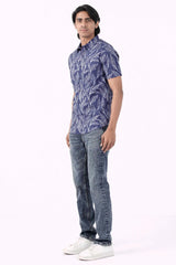 Men Short Sleeve Shirt (Navy Printed)