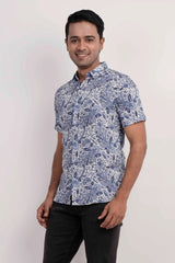 Men Short Sleeve Shirt (Blue Printed)