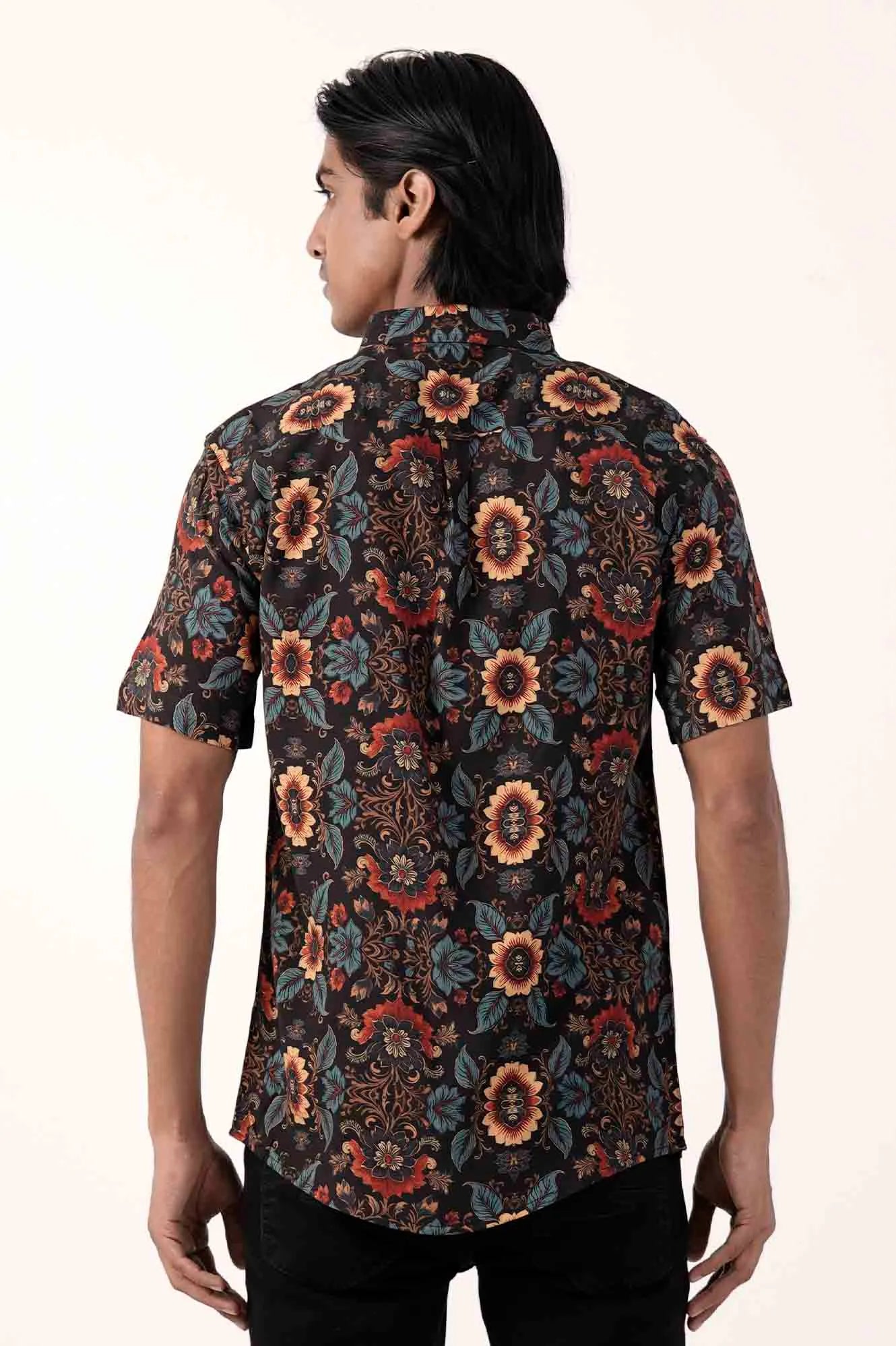 Men Short Sleeve Shirt (Black Printed)