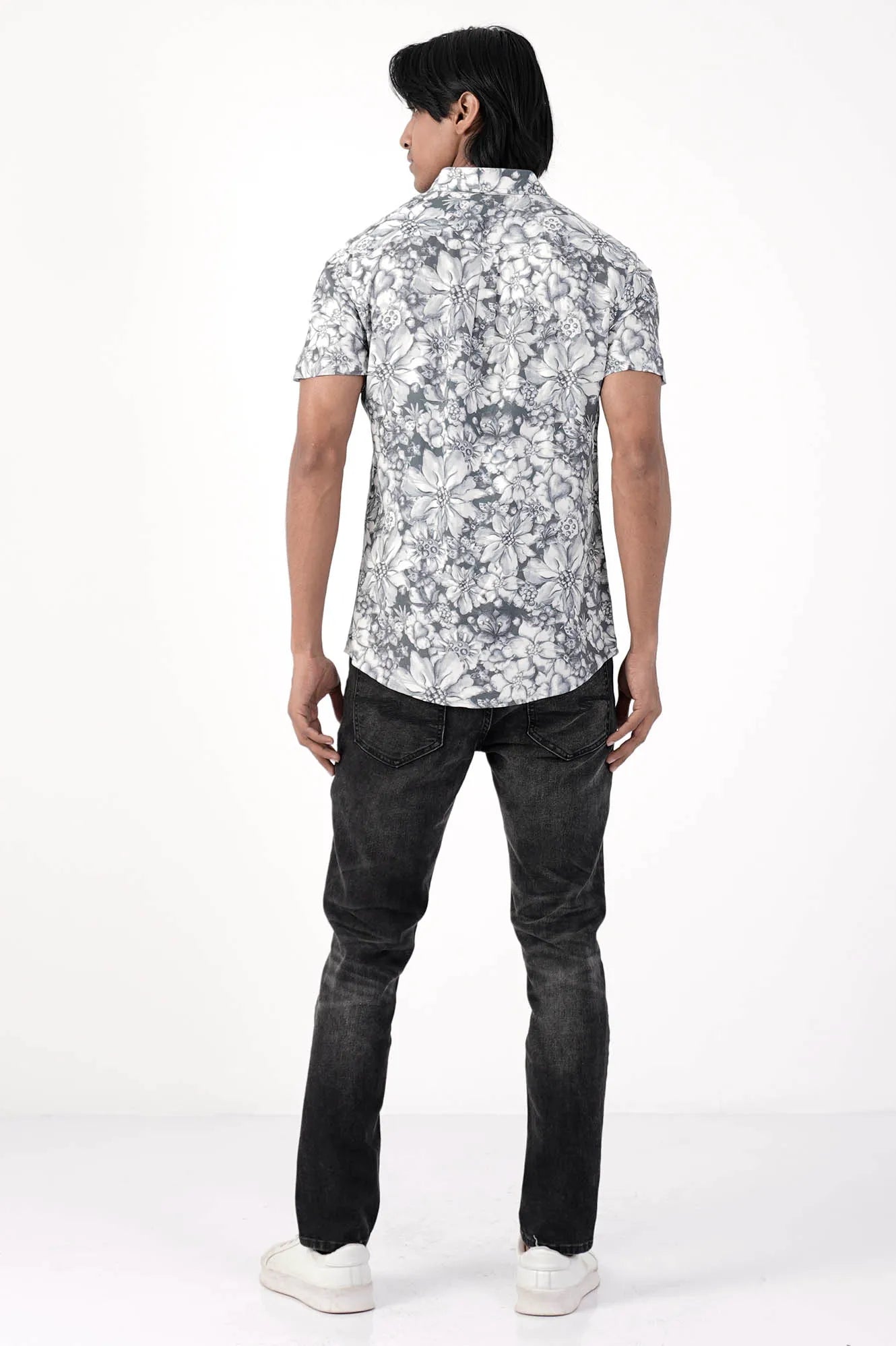 Men Short Sleeve Shirt (Grey Printed)