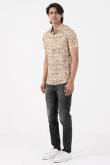 Men Short Sleeve Shirt (Beige Printed)