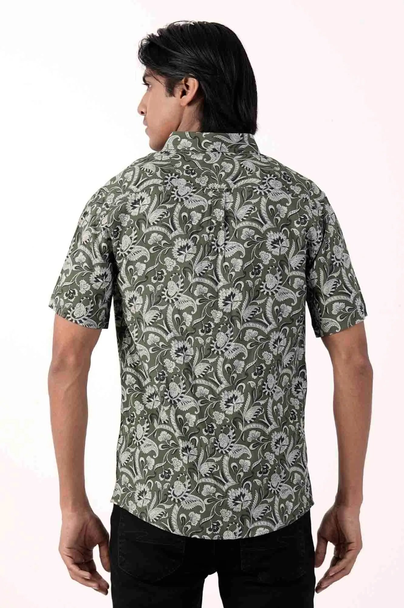 Men Short Sleeve Shirt (Green Printed)