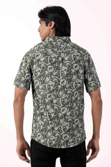 Men Short Sleeve Shirt (Green Printed)