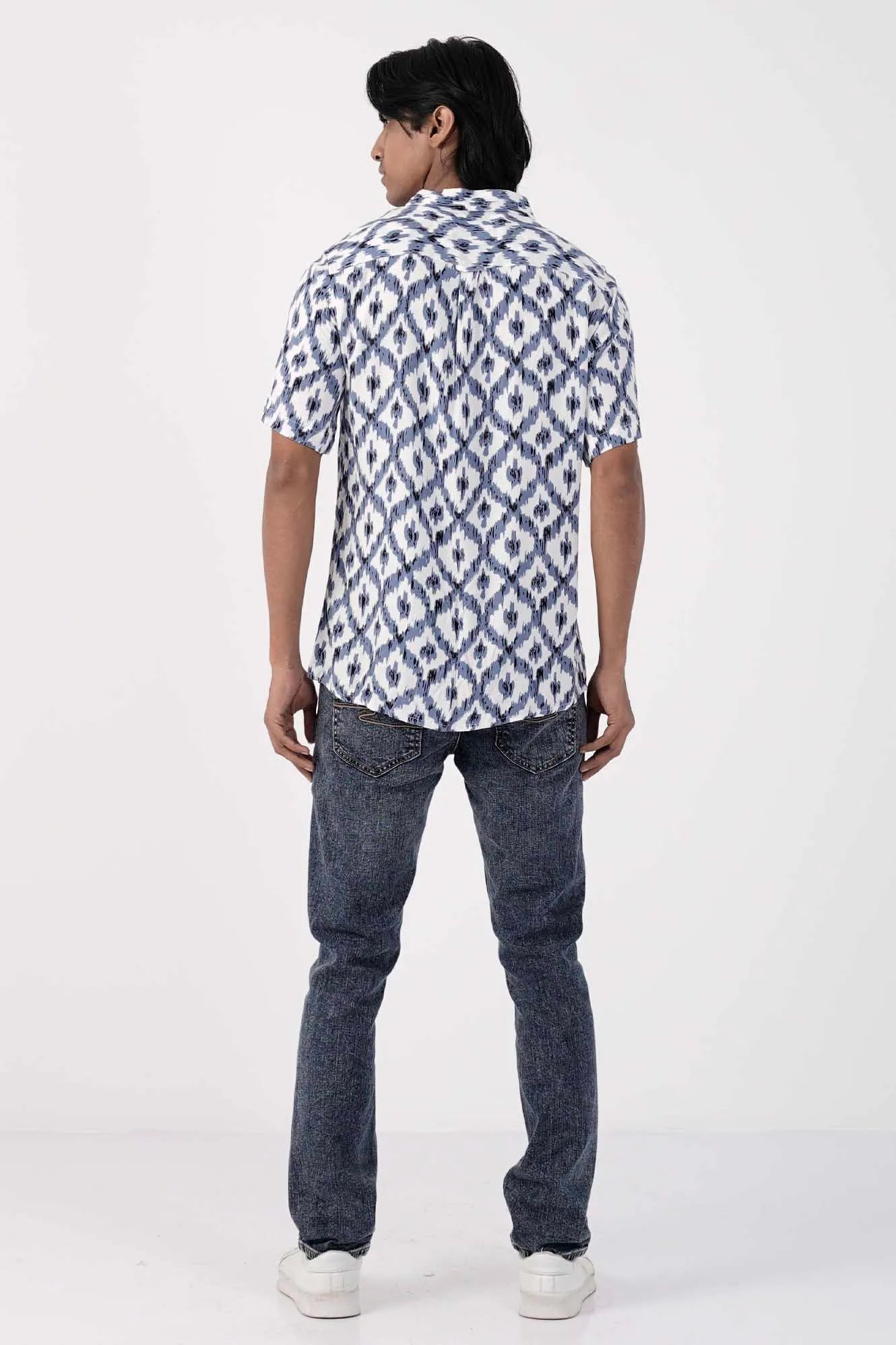 Men Short Sleeve Shirt (Blue Printed)