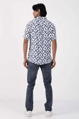 Men Short Sleeve Shirt (Blue Printed)