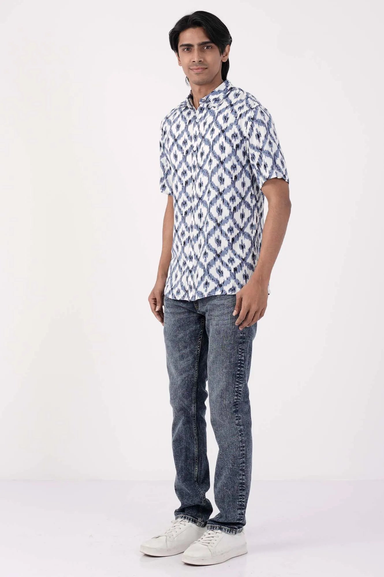 Men Short Sleeve Shirt (Blue Printed)