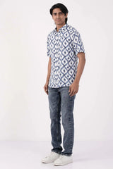 Men Short Sleeve Shirt (Blue Printed)