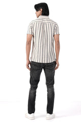 Men Short Sleeve Shirt (Beige Stripe)