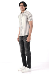 Men Short Sleeve Shirt (Beige Stripe)